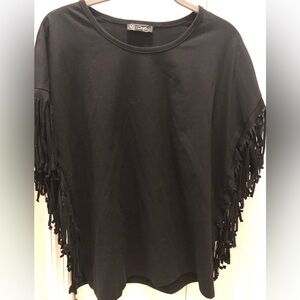 DG2 Ladies small Black top with Fringe running down both sides